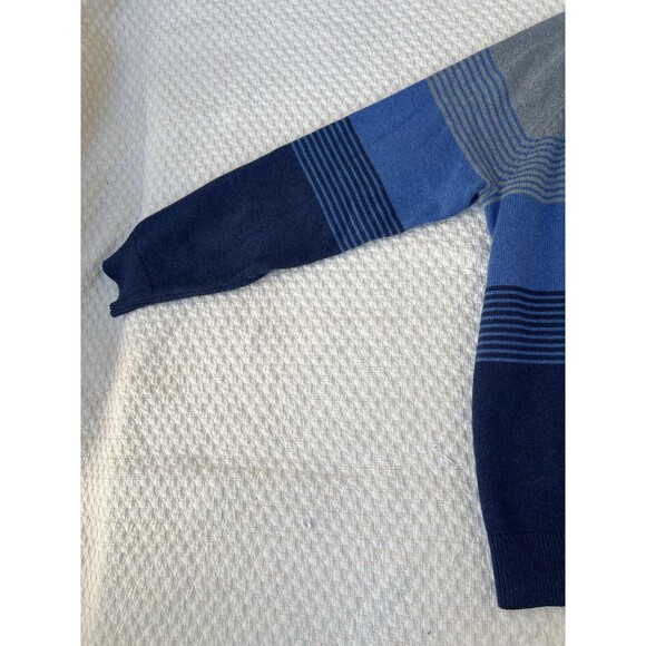 LL Bean Sweater‎ Men's Size Large Striped Blue Gray Cotton Cashmere Blend V-Neck - Picture 6 of 14